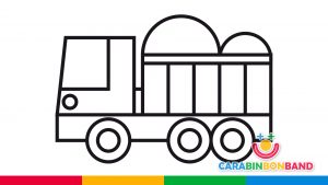 Dibujos para niños - cómo dibujar un camión volquete de obra con arena